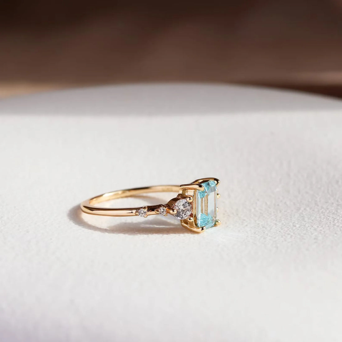 Vintage Emerald Cut Natural Aquamarine Yellow Gold Plated Silver Engagement Ring