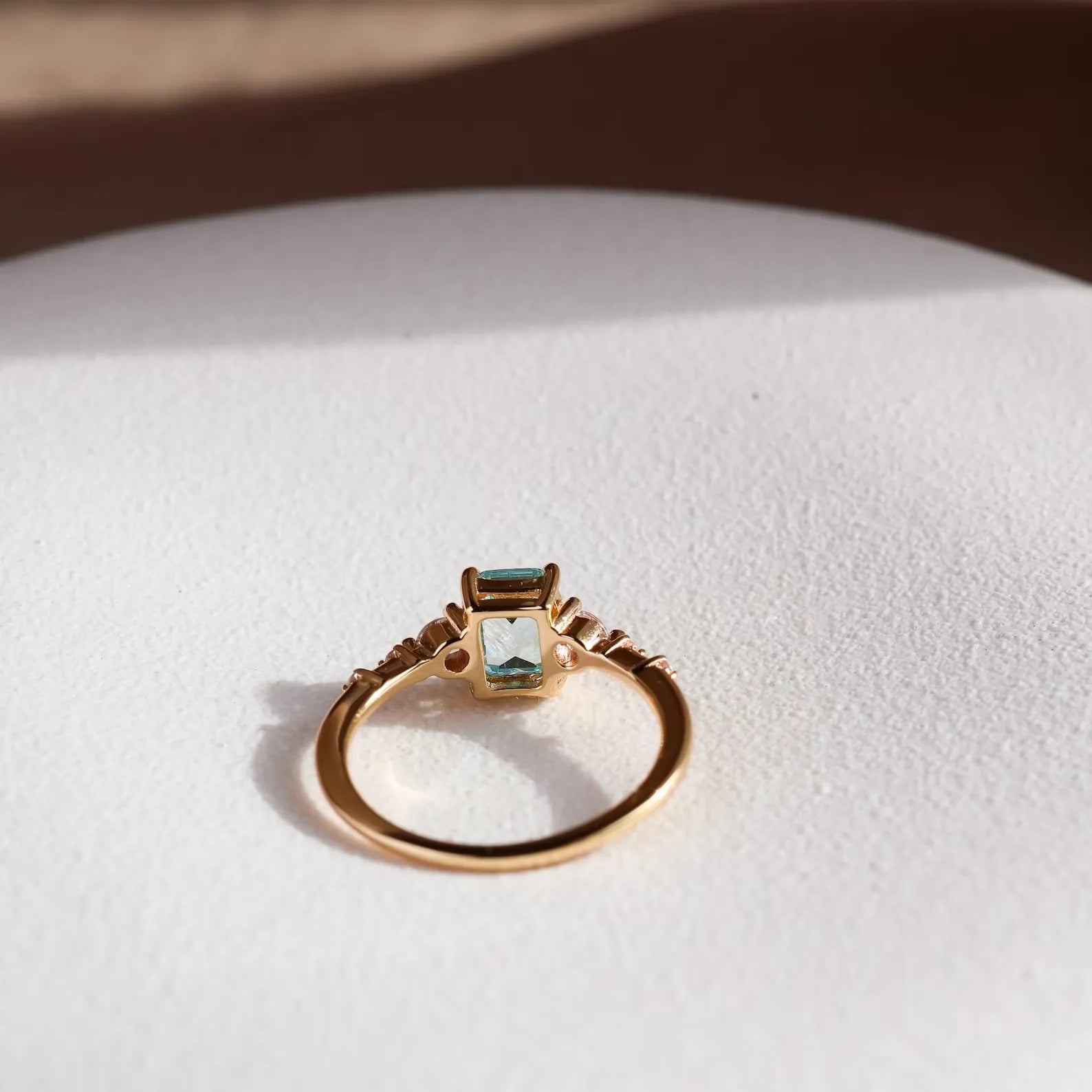 Vintage Emerald Cut Natural Aquamarine Yellow Gold Plated Silver Engagement Ring